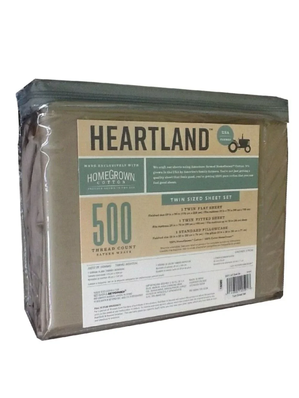 brand new KHAKI Heartland 500 TC Wrinkle Resistant 100% Cotton TWIN Sheet Set